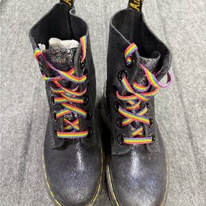 Dr. Martens Black Combat Boots with Rainbow Laces